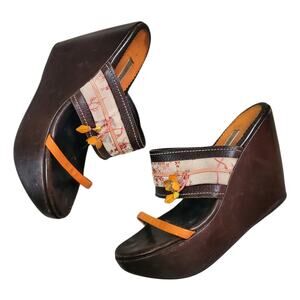 Y2k Prada Shoes Cherry Blossom Platform Wedge Sandals Women's Size 36